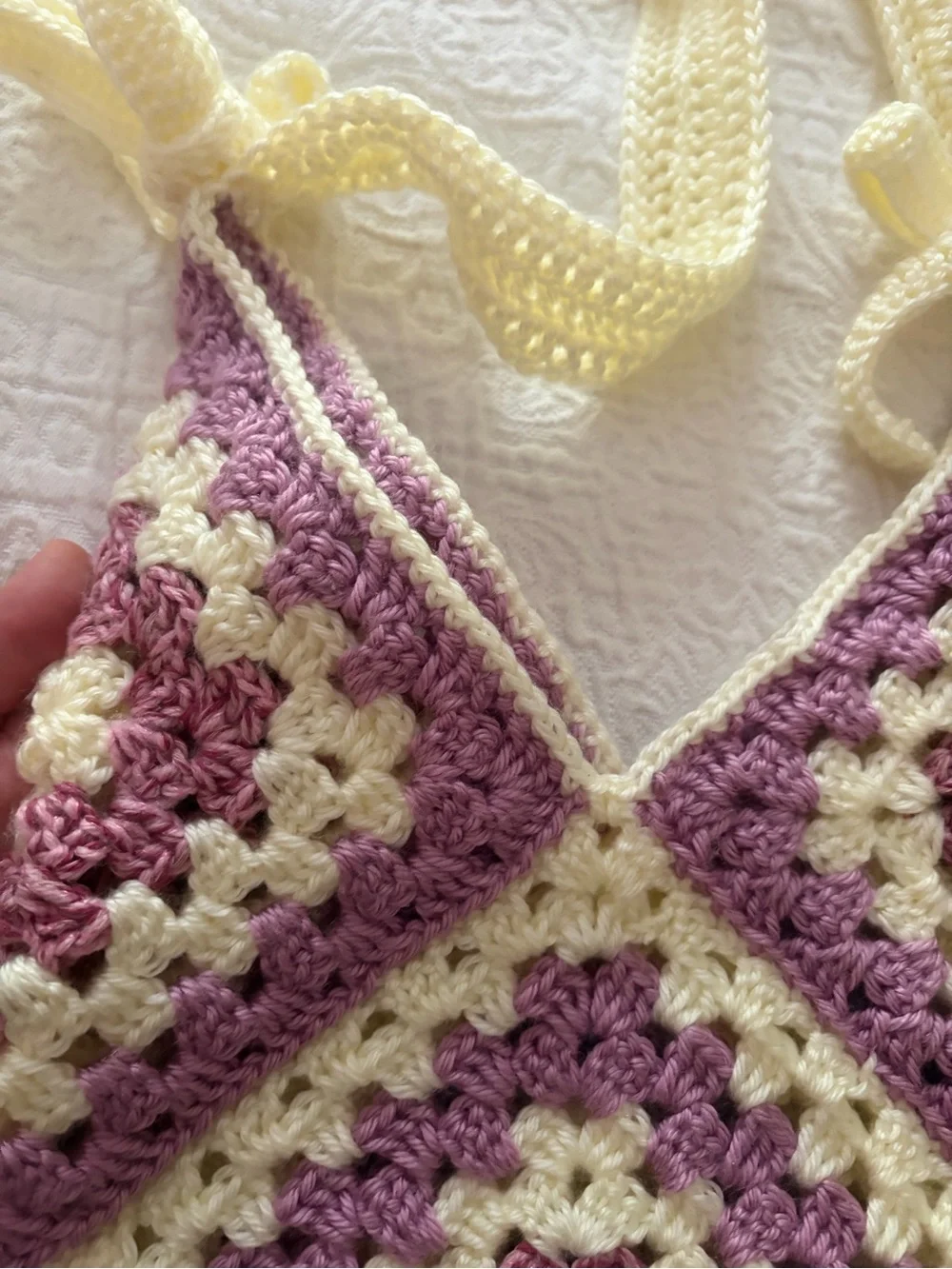 Handmade Granny Square Crochet Bag in Cream and Mauve